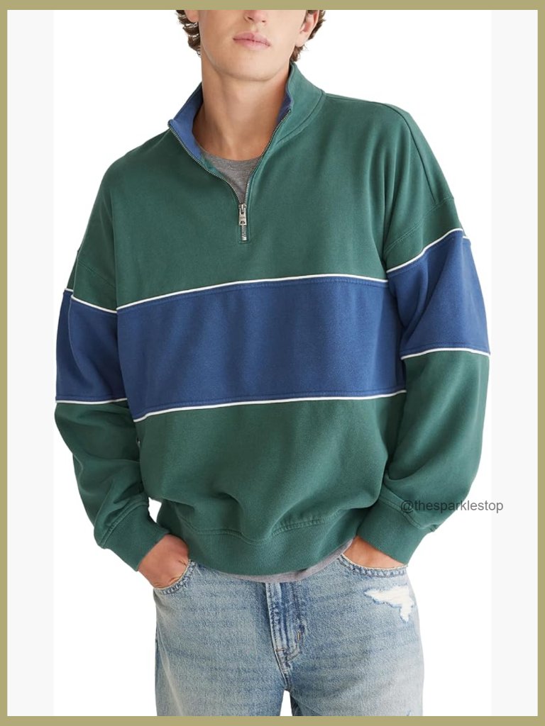 Colorblock Quarter-Zip Fleece Pullover Sweatshirt Men's Relaxed Fit